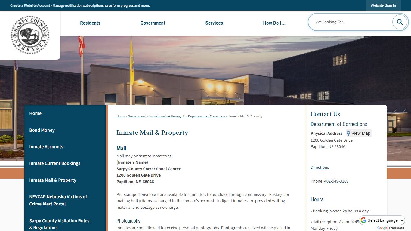 Inmate Mail & Property | Sarpy County, NE